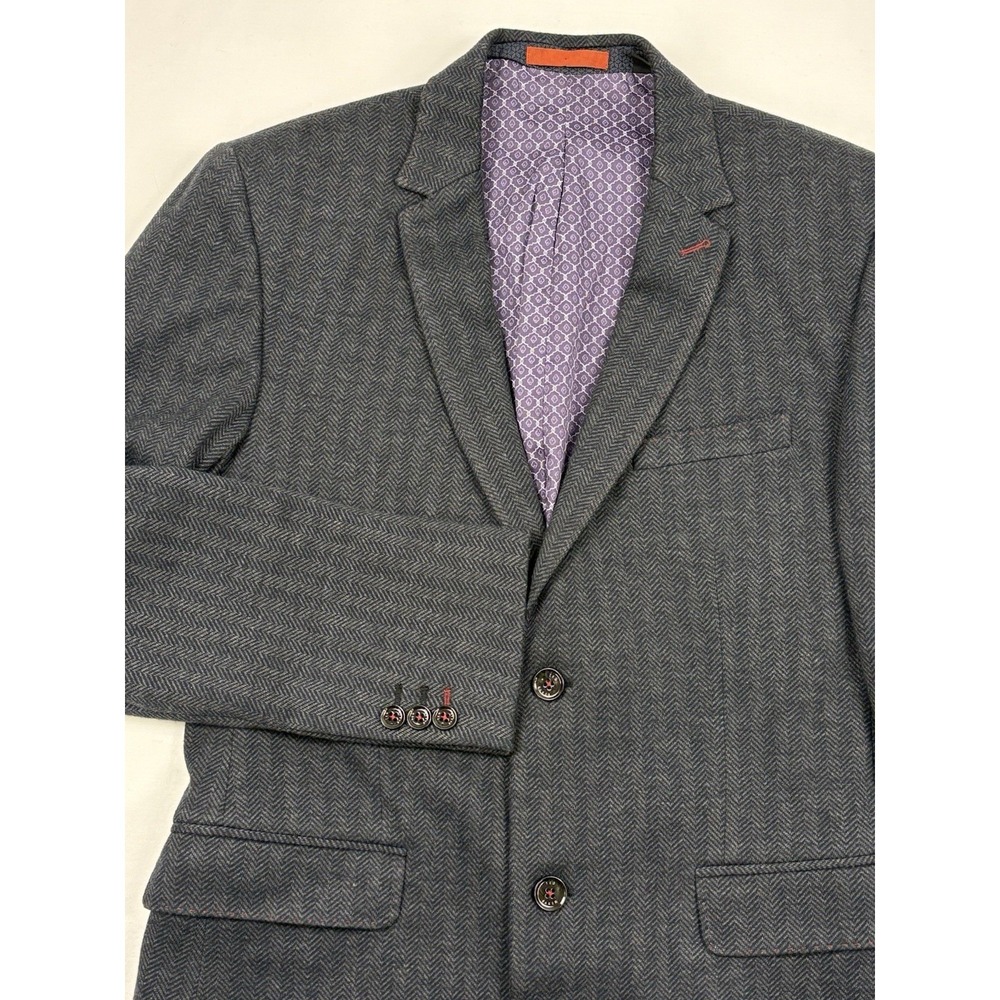 Ted Baker Black/Gray Herringbone Cotton/Viscose Sport Coat Geometric Lining 36R
